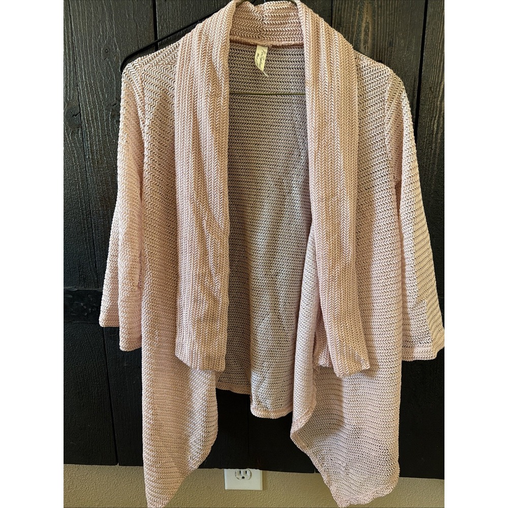 Per Seption Petite Size Small Pink Sheer Cardigan 3/4 Sleeve Open Front